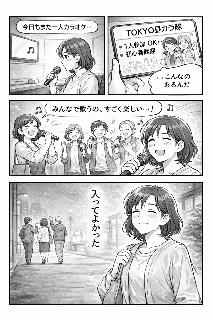 漫画①：一人カラオケから出会いへ